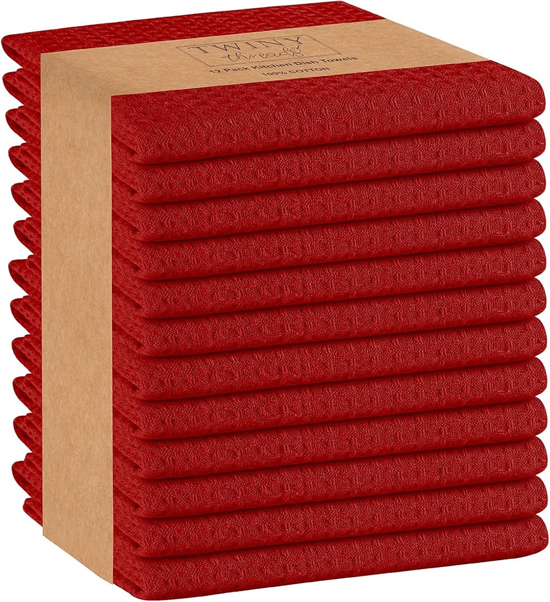 Keukendoek Set 12 Stuks - 100% Katoen Wafelweefsel - 46 x 26 cm - Rood