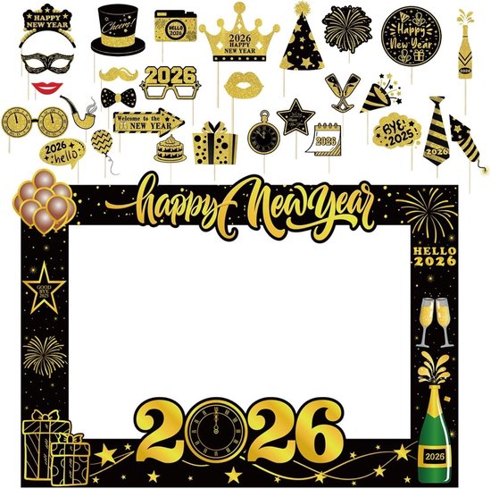 Oudejaarsavonddecoratie 2026, XXL set zwart goud 52 stuks