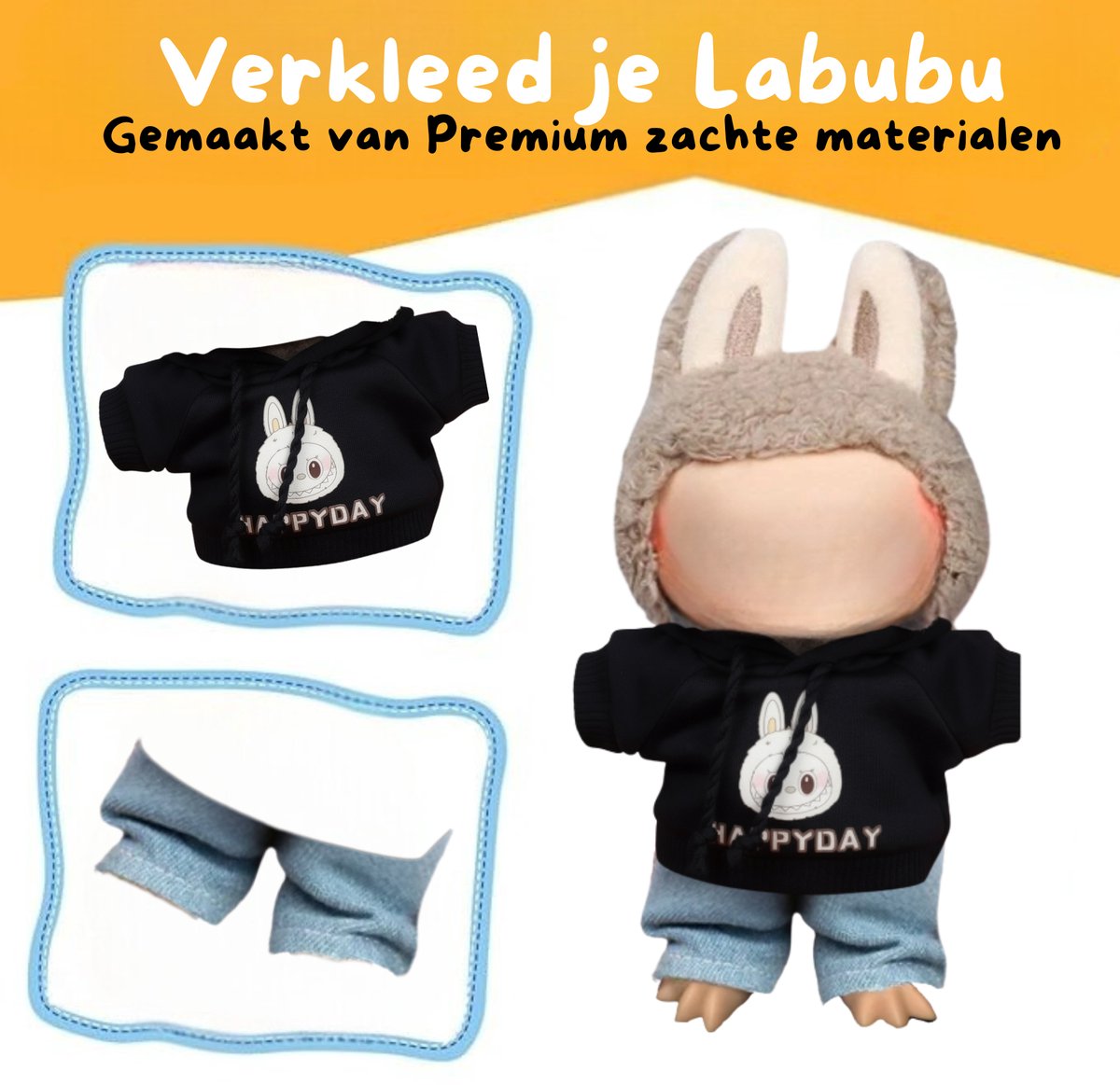 Zwart en Blauwe KPop Kleding - Met Broekje en Trui - Cute Geschikt voor Labubu
