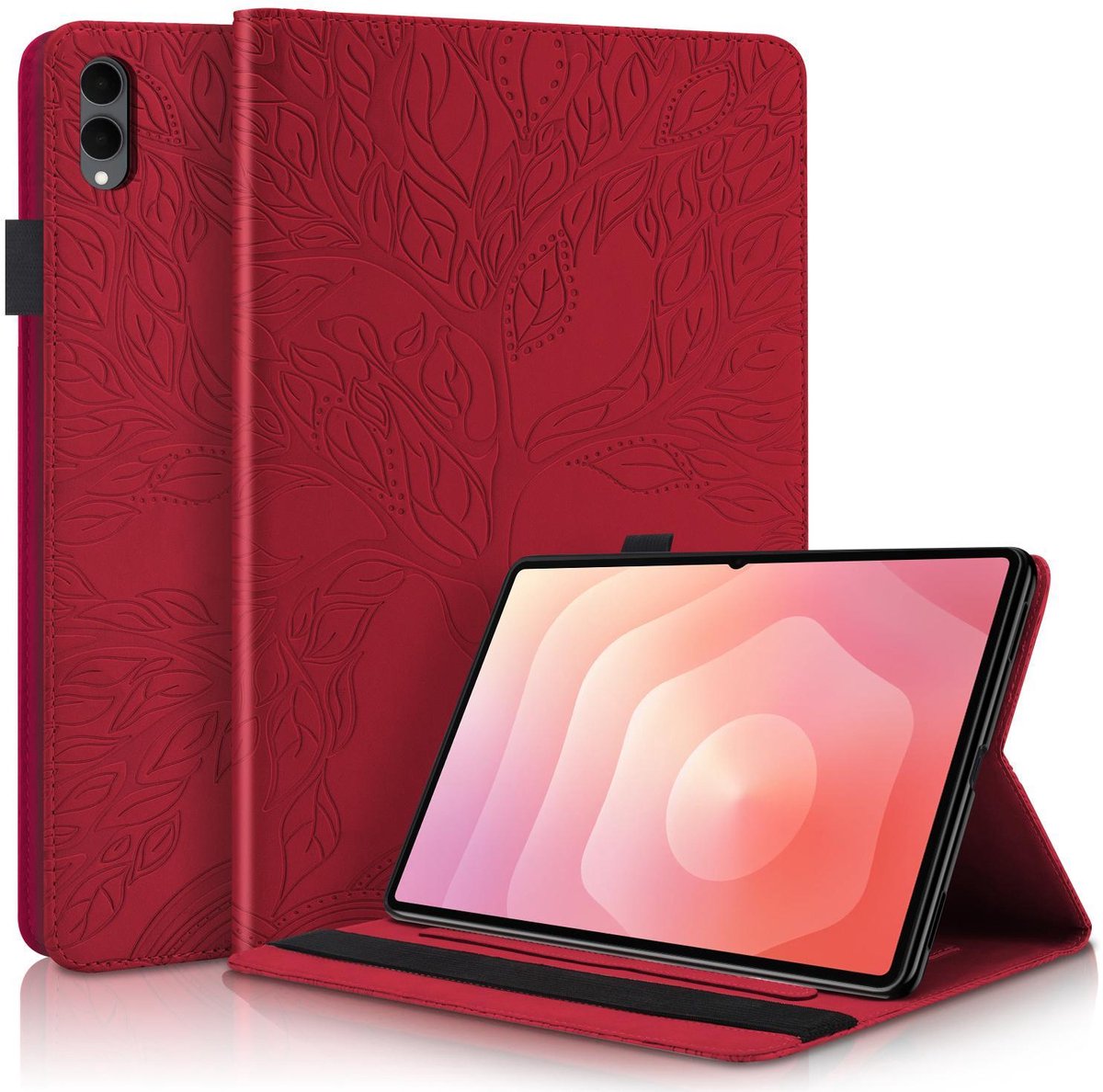 Mobigear Tablethoes geschikt voor Samsung Galaxy Tab S11 Ultra Hoes | Mobigear Tree Bookcase + Stylus Houder - Rood