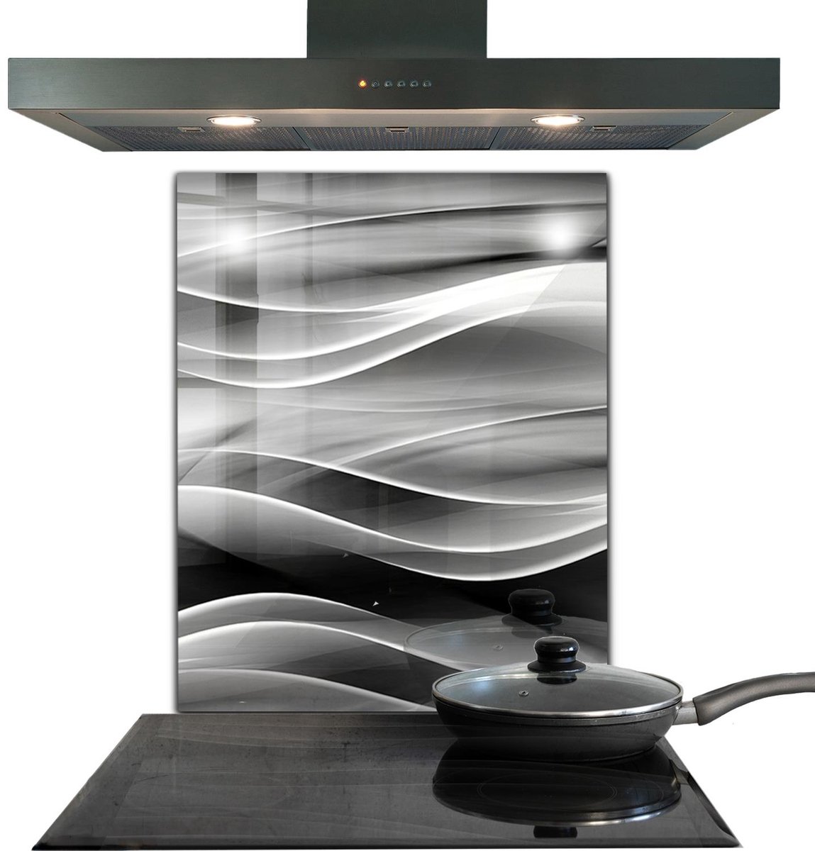 Tulup Achterwand Keuken - Golfabstractie-energie Glazen Keuken Achterwand - 60 x 80 cm - Grijs Achterwand Keuken Glas - Texturen en Patronen Spatscherm Keuken Glas - Kookplaat achterwand - Kookplaatachterwanden