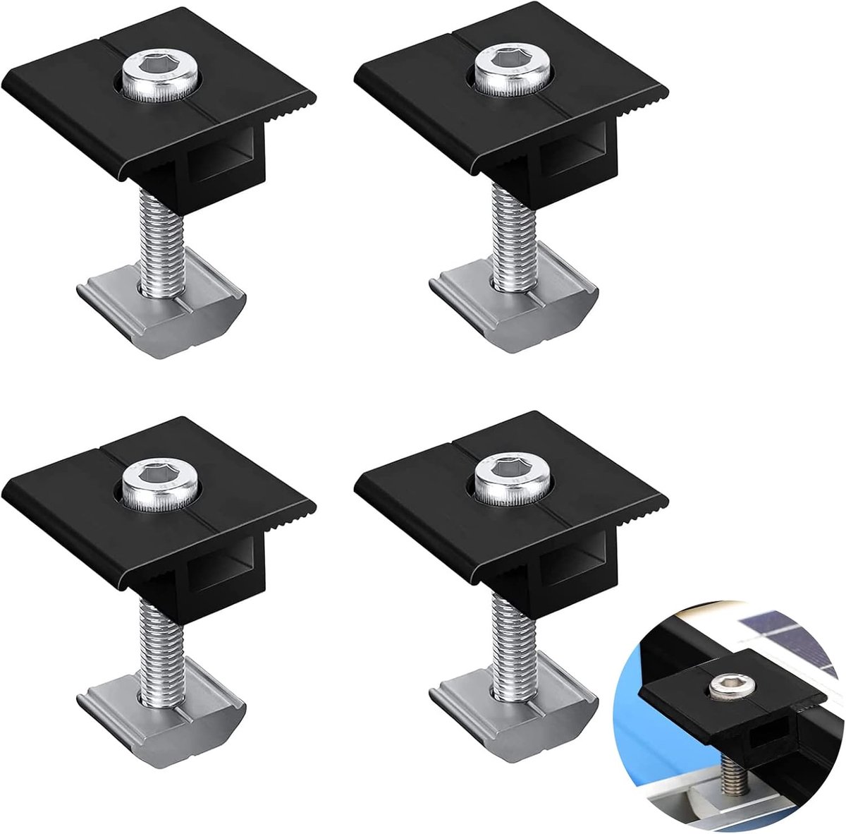 4pcs Zonnepaneelhouder 35mm Aluminium Gelegeer Solar Panel Mount - PV Modules Beugel - Center Clips - Klem - Zwart - Voor Geïliste Panelen