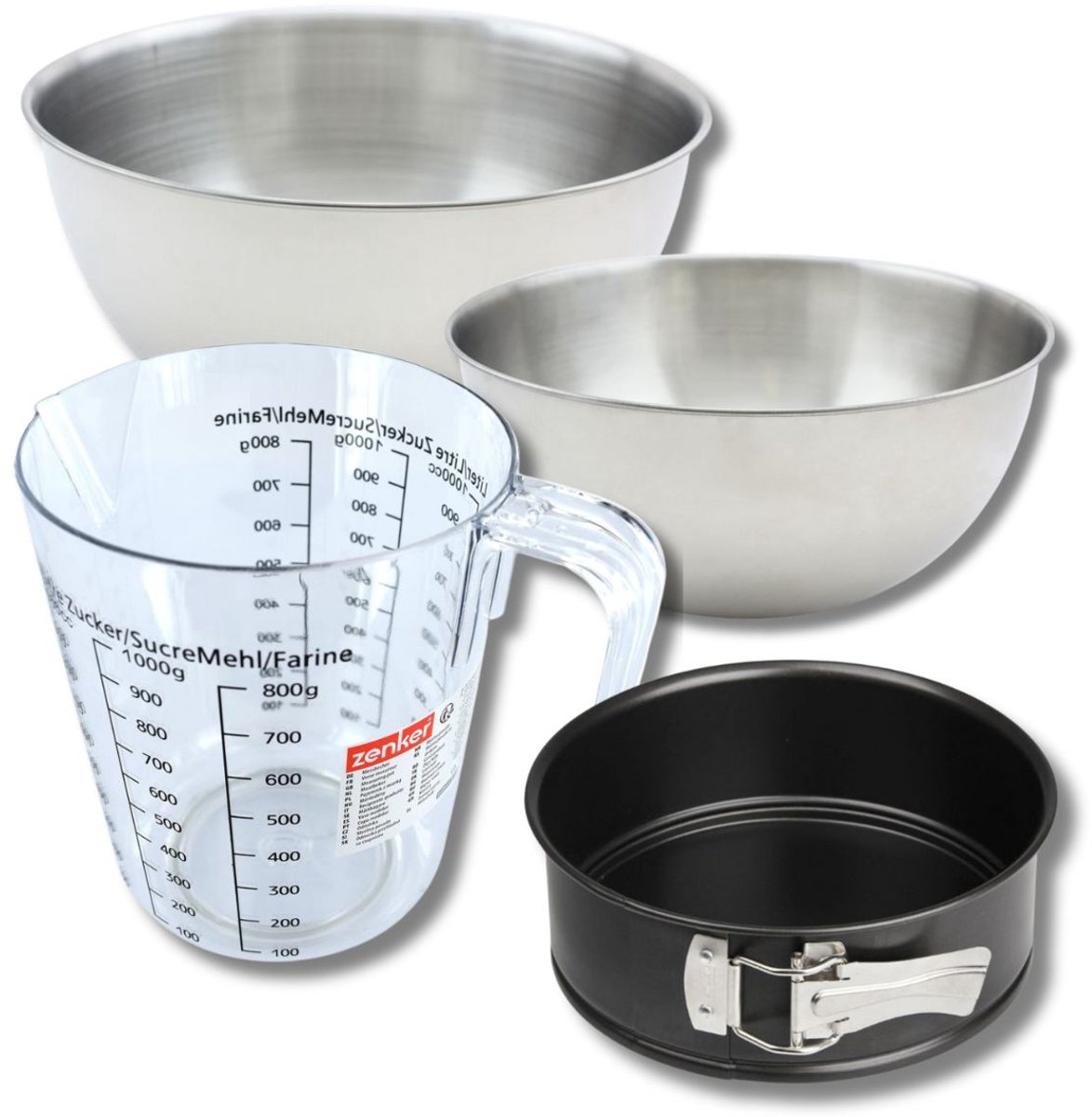 Bakset met mini taartvorm 18 cm, 2 mengkommen, maatbeker en spatel Zenker