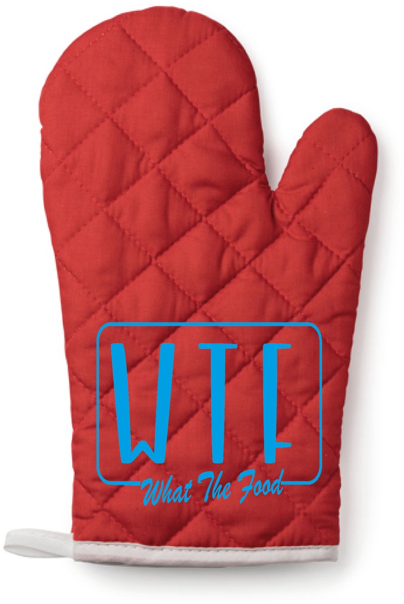 EIZOOK Functionele Ovenwant- Rood met blauwe Opdruk WTF What The Food