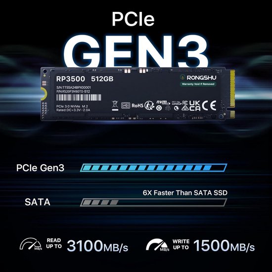 Interne SSD - M.2 Opslag - Computer Upgrade - PCIe Gen3x4 Snelheid - 512GB - Zwart — afbeelding 2