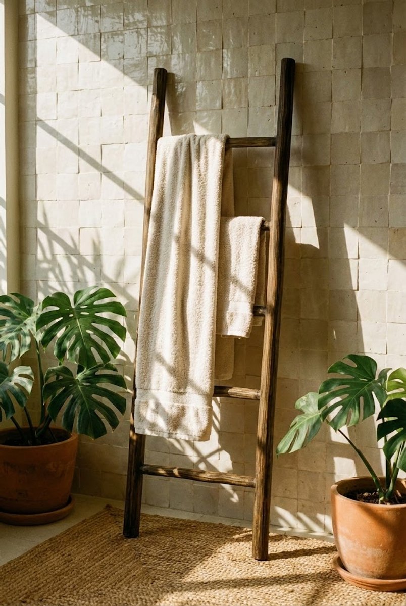 Teakea - Teakhouten Decoratie Ladder Rustiek Bruin 50x5x175 cm - Massief Teakhouten Handdoekladder