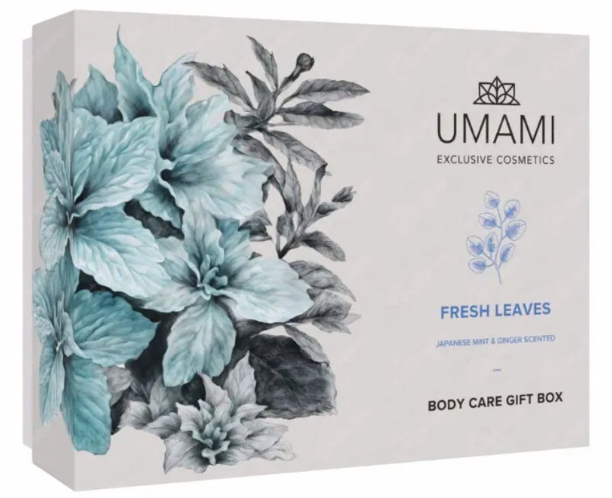 Umami Fresh Leaves Geschenkset – Cadeau voor vrouwen - Luxe Bodycare Cadeauset met Bodycrème, Handcrème en Bodymist – Verfrissende Geur van Japanse Munt en Gember – Verwenmoment voor Thuis of Cadeau - Kadoset vrouwen