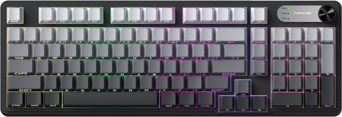 FURYCUBE IP98 - 95% Bedraad Gaming Toetsenbord - 98keys - RGBVerlicht toetsenbord -TFT Scherm - Multifunctionele Draaiknop -RGB - Side Printed PBT Keycaps - mechanisch gevoel - Stil toetsenbord - Comfortable to the touch -Moonlit Night
