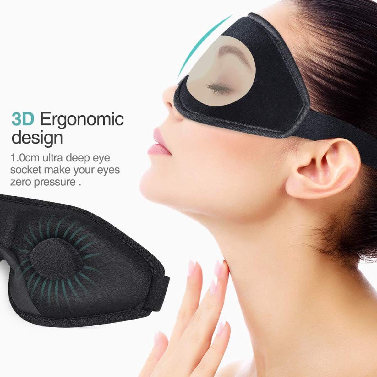 3D Slaapmasker Zwart – Ultra Zacht en Ademend Oogmasker met Verstelbare Band