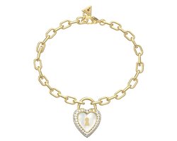 GUESS armband Love Bites Pearly Heart Lock Bracelet Yellow Gold goudkleurig