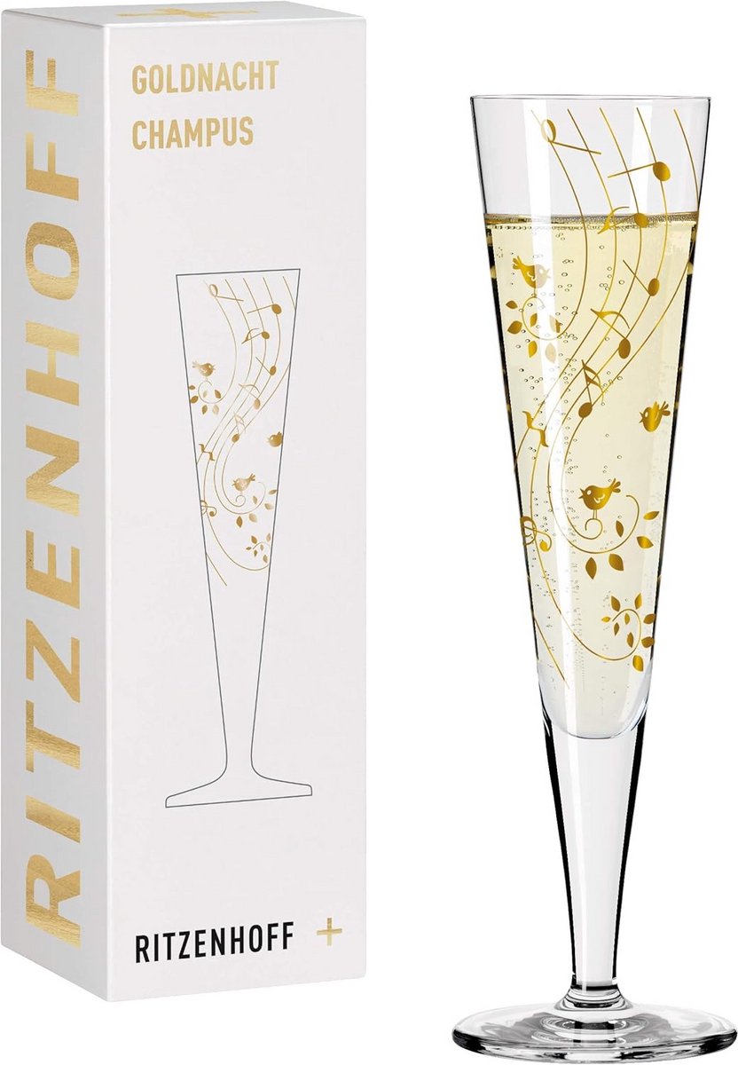 Champagneglas 205 ml – Goldnacht serie – met echt goud decor – kristalglas – set van 2