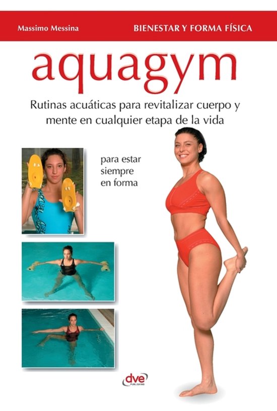 Couverture du livre 'Aquagym' avec une femme en tenue de sport et de plus petites images de femmes dans une piscine.