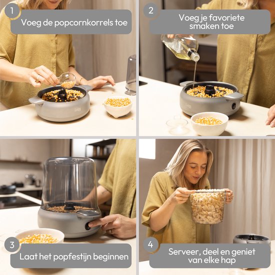 Gadgy Premium Popcornmachine - Popcornmaker - Vers & Huisgemaakt Popcorn in 4–5 Minuten - 500W - Zilver — afbeelding 4