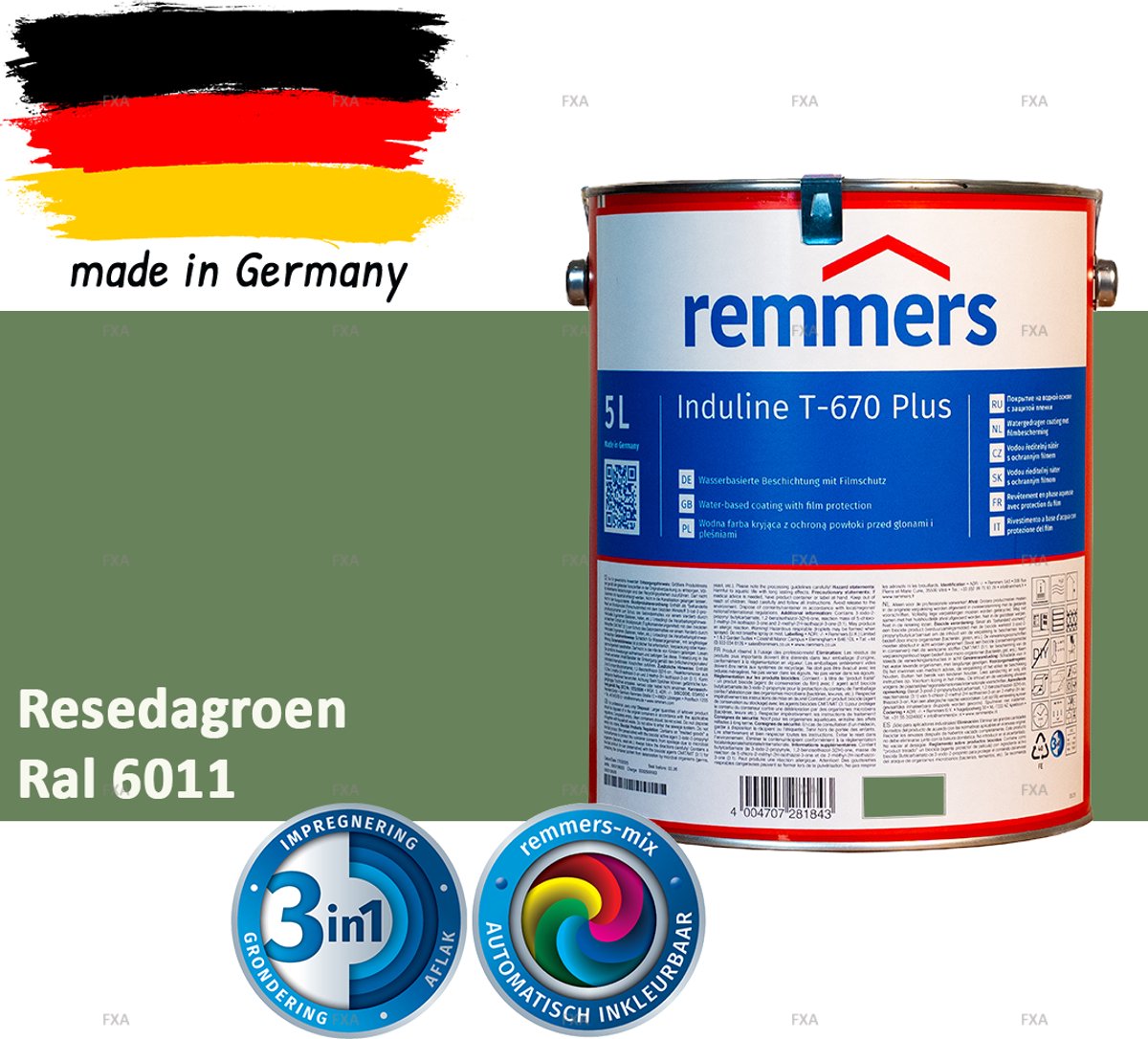 Remmers Induline T-670 PLUS Dekkende Houtbeits buiten – RAL 6011 Resedagroen – 5 L – Opvolger GW 310 Dekkend