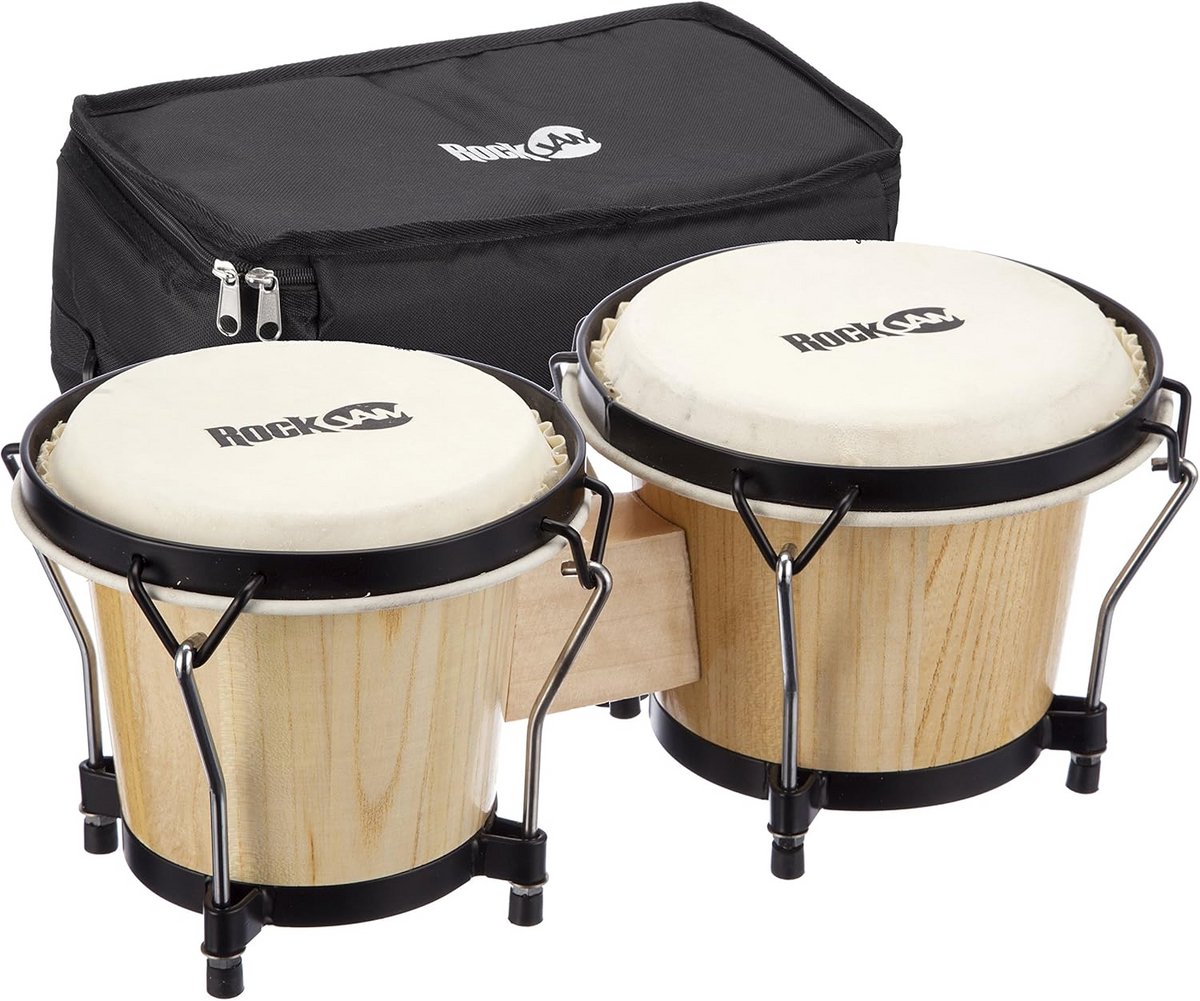 Bongo Drums Set met Draagtas en Tuning Sleutel - Natuurlijke Afwerking