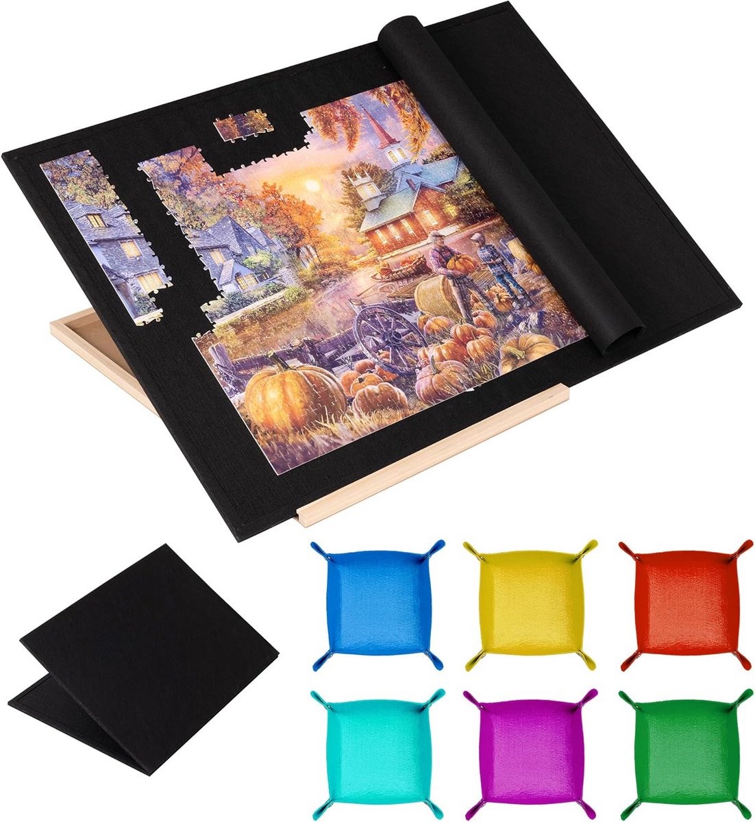 Opvouwbare puzzeltafel met verstelbare standaard – geschikt voor puzzels tot 1500 stuks – vilten puzzelbord met sorteerbakken