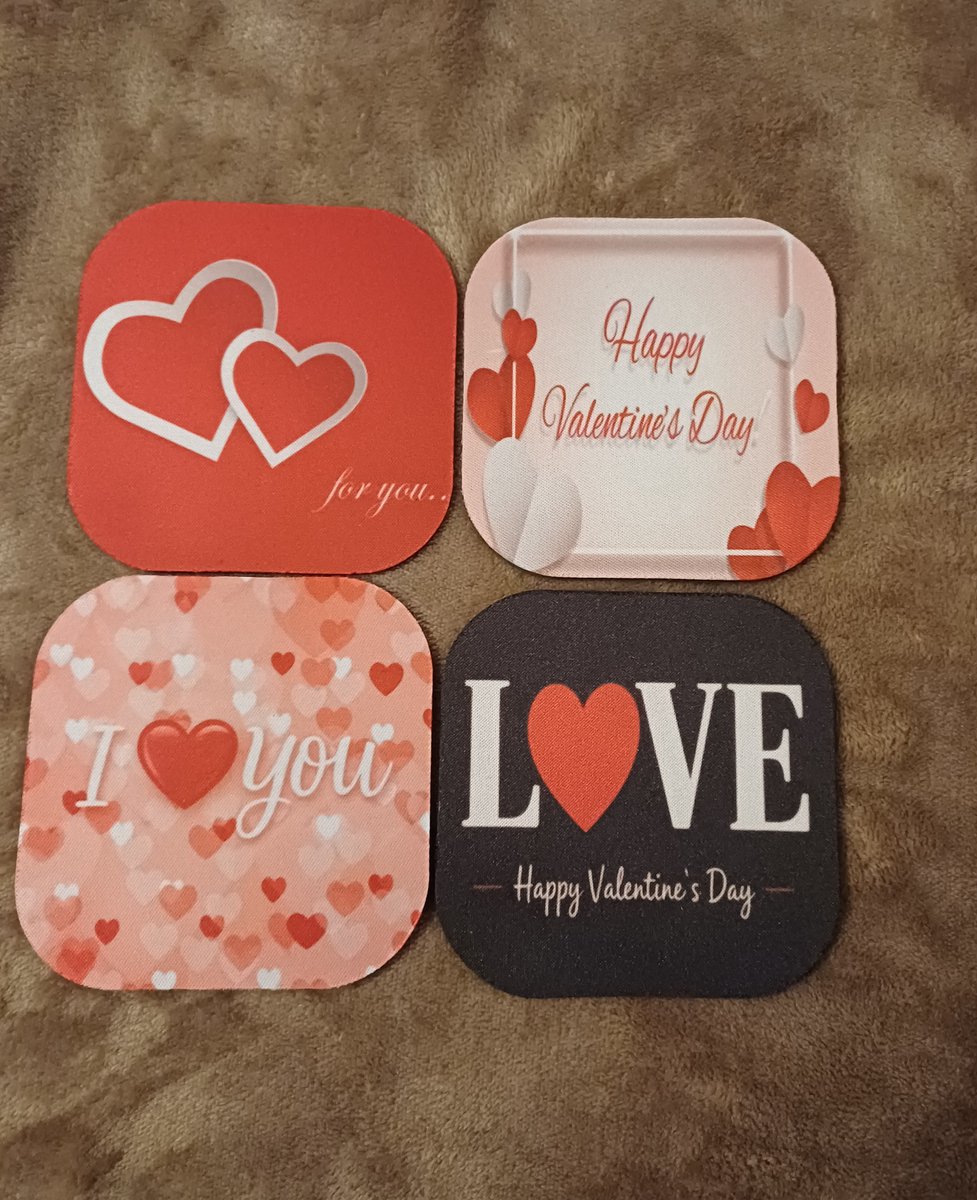 Valentijn Onderzetters Set van 4 - I Love You & Hearts - Romantisch Rood - Kurk Onderkant