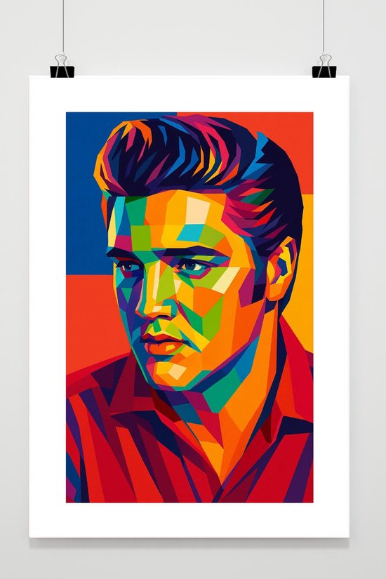 Elvis Presley Poster - Muziek Posters - Pop Art - Celeb - Muzieklegende - Passe-Partouts Effect - Wanddecoratie Woonkamer - 180 gram papier - B6709WV - Formaat 60 x 90cm