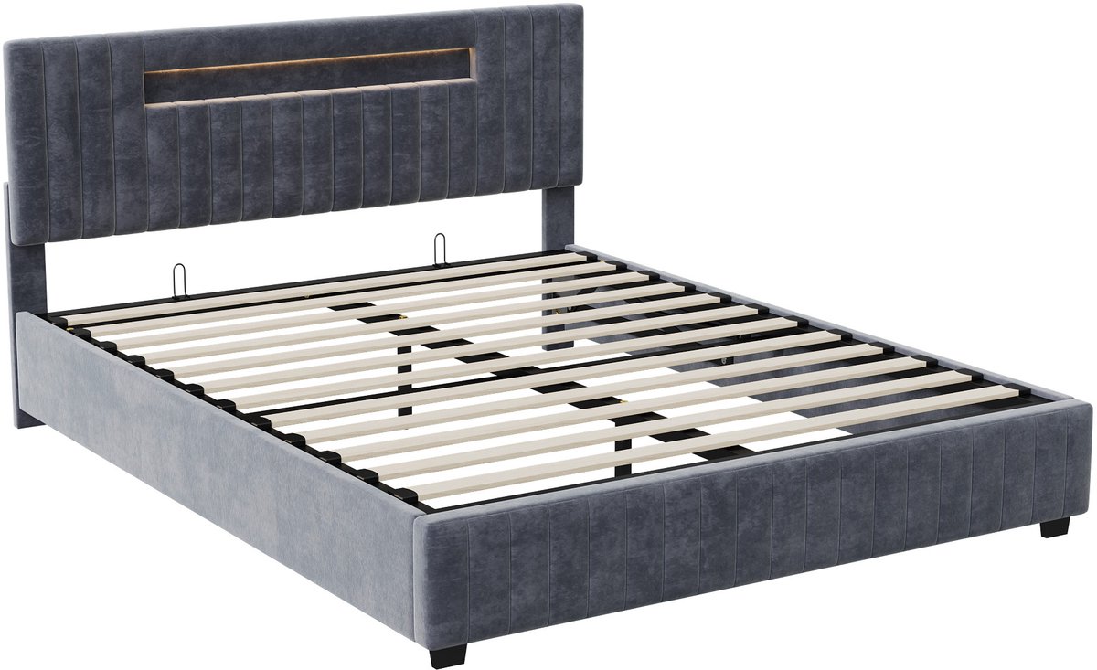 SHOPENTRA Opbergbed 160x200 cm Grijs Fluweel thumbnail 2