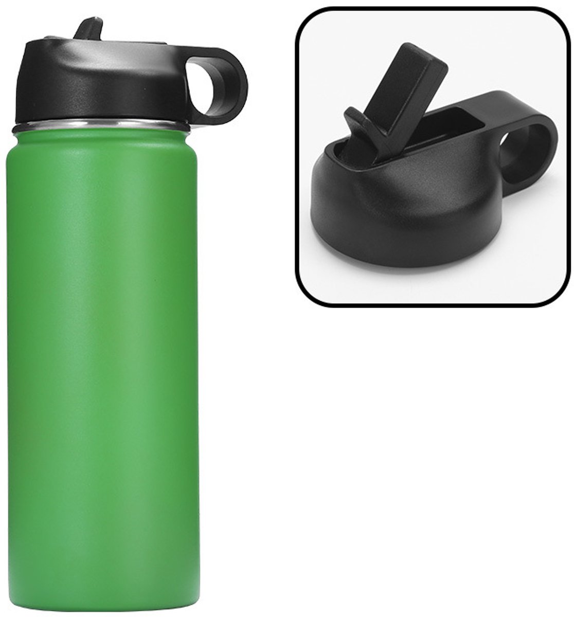 Draagbare sportwaterfles/thermosfles - Groene tuitdop