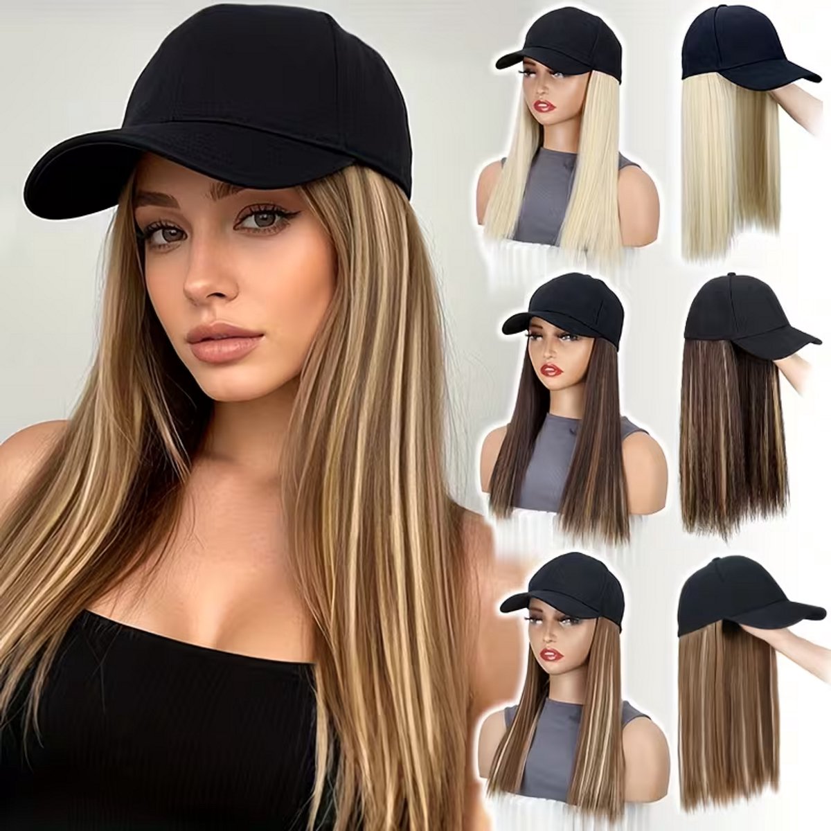 Daity Een lange, steile zwarte synthetische pruik met pony - een natuurlijke baseballpet-stijl extension, geschikt voor vrouwen, gemakkelijk te stylen en te onderhouden, eendelig ontwerp voor veelzijdige looks, comfortabele pasvorm (bruin).