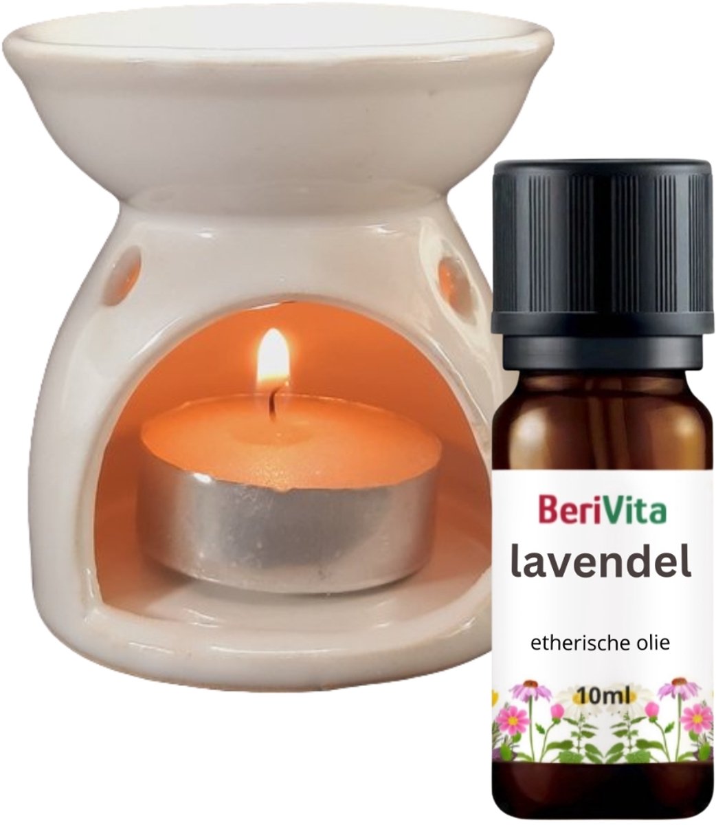 Combinatieset: Aromabrander en Lavendelolie 10ml- Aromabrander, Olieverdamper 7cmx7cmx7cm + Lavendelolie 100% in 10ml Druppelfles