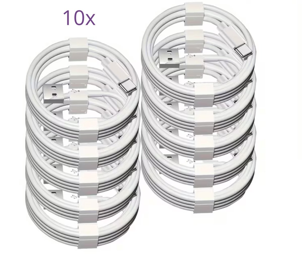 Viewr - USB-A naar USB-C kabel - 10 Stuks - 1 Meter - Oplader Kabel - Snel Lader