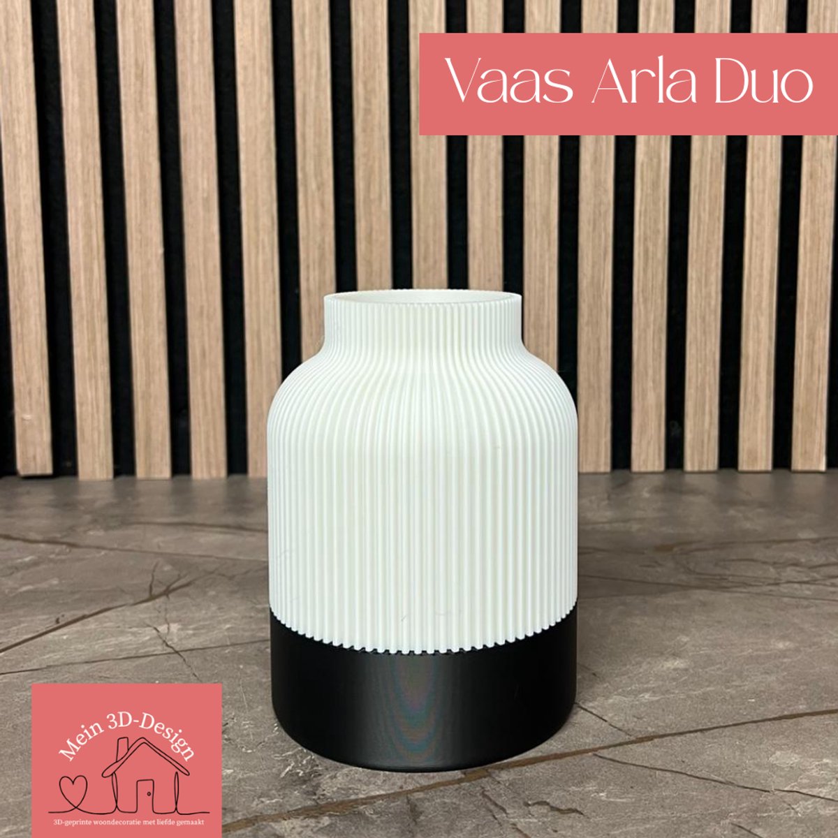 Vaas Arla Duo - Japandi style - 3D geprint - Kunstbloemen - Legobloemen