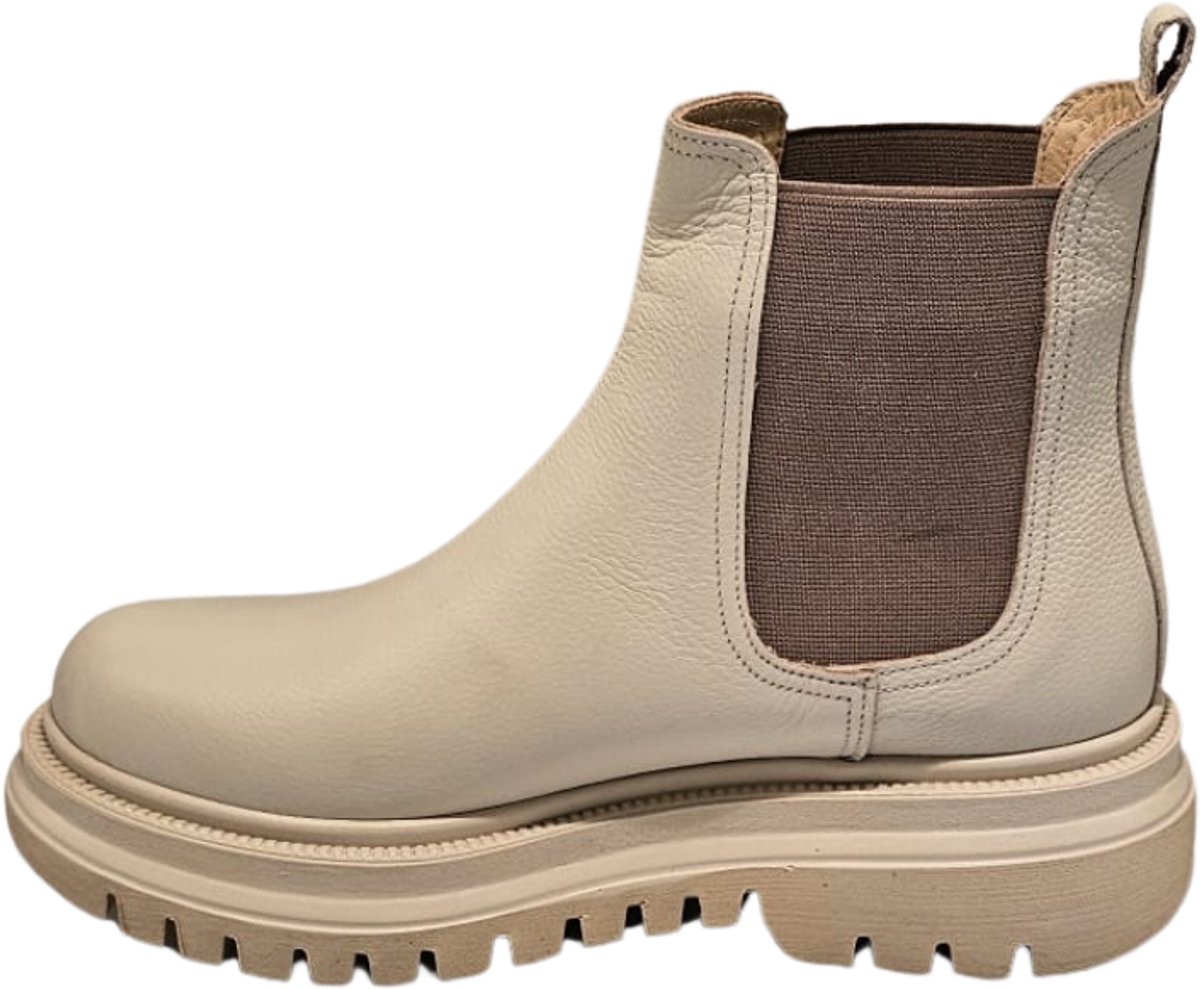 Berussa-Dames- Laarzen-Beige Leren Chelsea Boots voor Dames – Chunky Enkellaarsjes met Grove Zool – Premium Leder – Beige