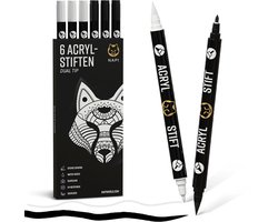 NAPI 6 Acrylstiften Dual Tip - Zwart/Wit - Verfstiften Happy Stones - Twinmarkers - Stenen Schilderen met Acryl Verf Marker Stiften - Volwassenen en…