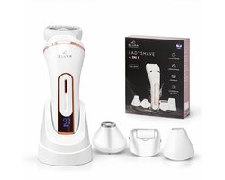 4-in-1 Ladyshave voor Vrouwen – Scheerapparaat Dames & Bikinitrimmer – Epileerapparaat – Gezicht, Oksels, Benen, Intieme Zones – Waterdicht Oplaadbaar – 4 Opzetstukken – Elura® – Moederdag cadeautje