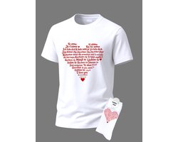 Valentijn cadeau - 50 talen Ik hou van jou - Giftset - Tekst Liefde - T-shirt Liefde - Cadeau set shirt met sokken - Speciaal cadeau - Grappig cadeau voor vrouw en man - Valentijnsdag - T-shirt voor dames en heren - Maat XL