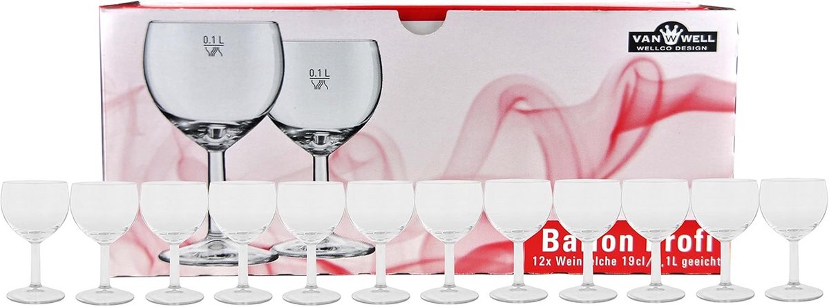 Set van 12 Gekalibreerde Wijnglazen Ballon Professioneel 19 cl - Geschikt voor Horeca
