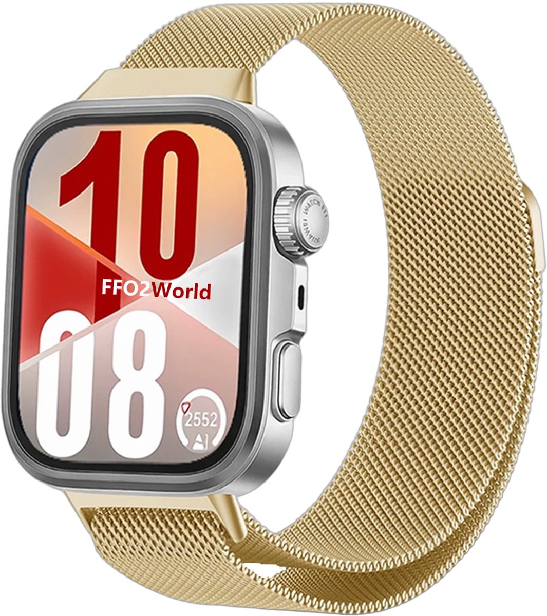 Stravo RVS Milanees bandje geschikt voor Huawei Watch Fit 4 Pro / Huawei Watch Fit 4 / Huawei Watch Fit 3 - Milanese band met magneetsluiting - Goud