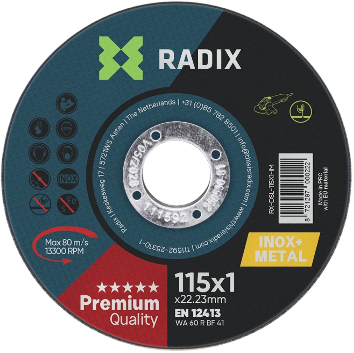 Radix - Doorslijpschijf - Inox & Metaal - 115 x 1 x 22,23 mm