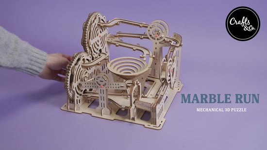 Crafts&Co Houten Bouwpakket Knikkerbaan met 10 Knikkers - 3D Puzzel met Handleiding - DIY - Miniatuur Modelbouw Hout Kinderen en Volwassenen - Houten Speelgoed - Montessori - Knutselen Jongens en Meisjes - 8, 9, 10, 11, 12, 13, 14, 15+ Jaar