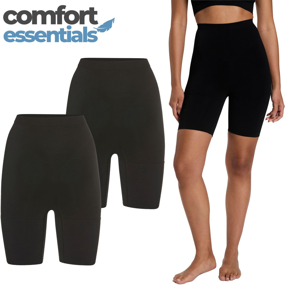 Comfort Essentials – Corrigerend Ondergoed – High Waist Short – Zwart - L- Dames Ondergoed – Shapewear Dames – Dames Short - Thinstincts Corrigerende Short