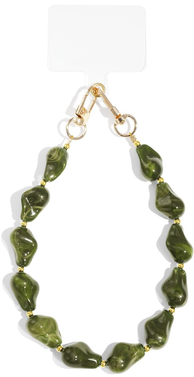 Telefoonkoord - Khaki - Mobiel Koord Stenen- Phone Cord Stones - Acryl - Roestvrij Staal