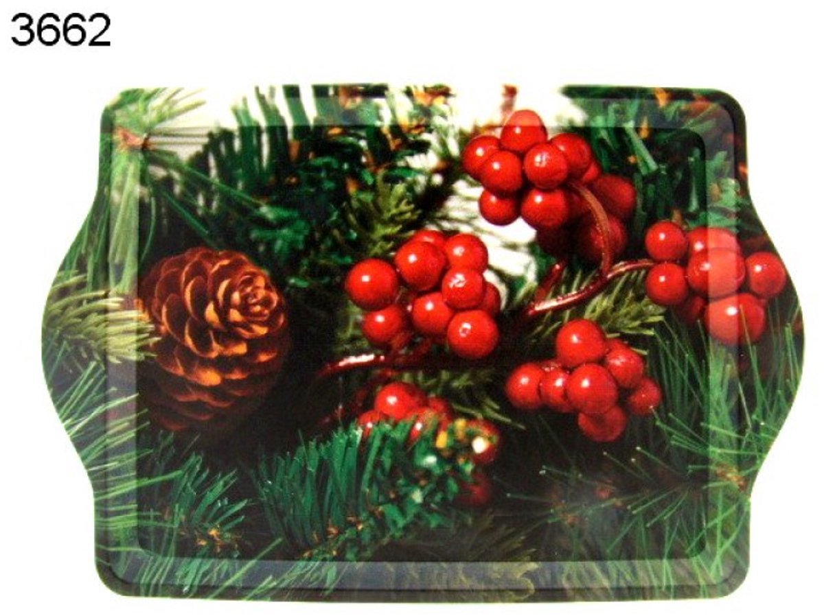 Geharo Dienblad kerst rode bessen - kunststof - 21 x 14 cm