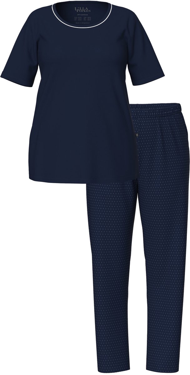 Ulla Popken Dames - Pyjama tweedelig stippen korte mouw - Nachtblauw - Maat 62+