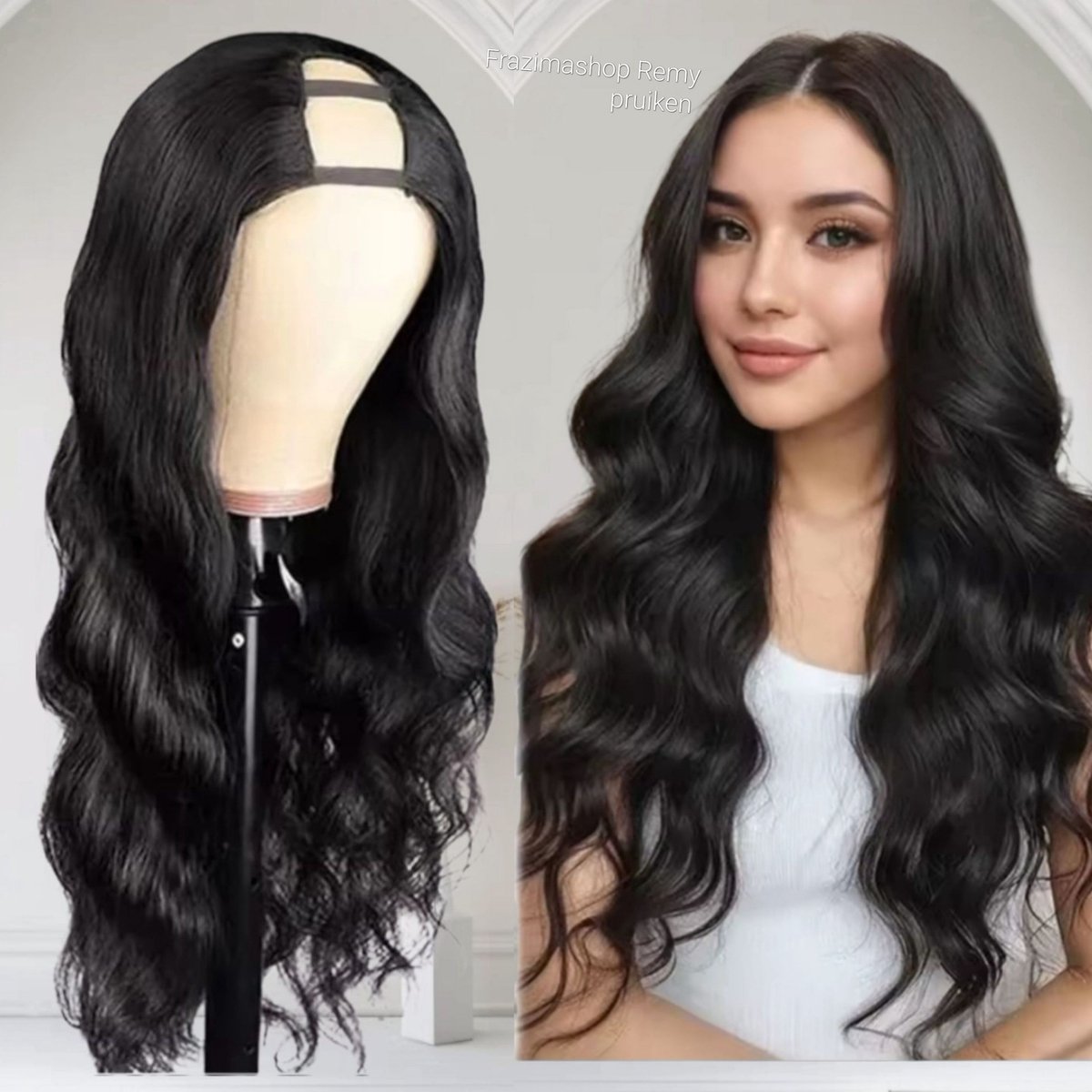 Frazimashop-Braziliaanse Remy golf half pruik - 28 inch -Pruik Dames Echt haarstuk - V Part Wig Human Hair - Pruik Lang Haar - Haarwerken Echt Haar - Golvende Pruik 180% Densiteit - donkerbruine half pruiken