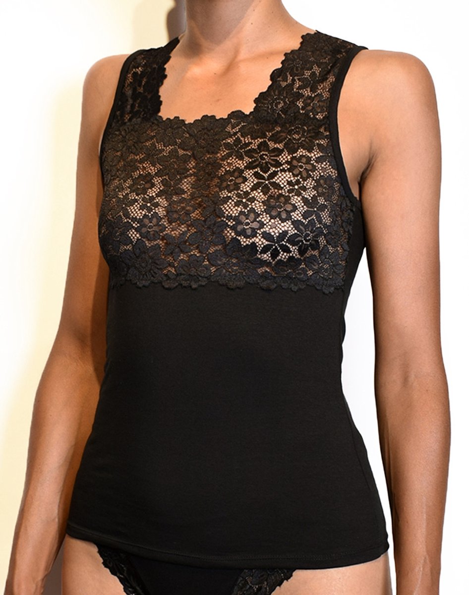 Basic Tanktop Kant | Zwart |Dames | XXL