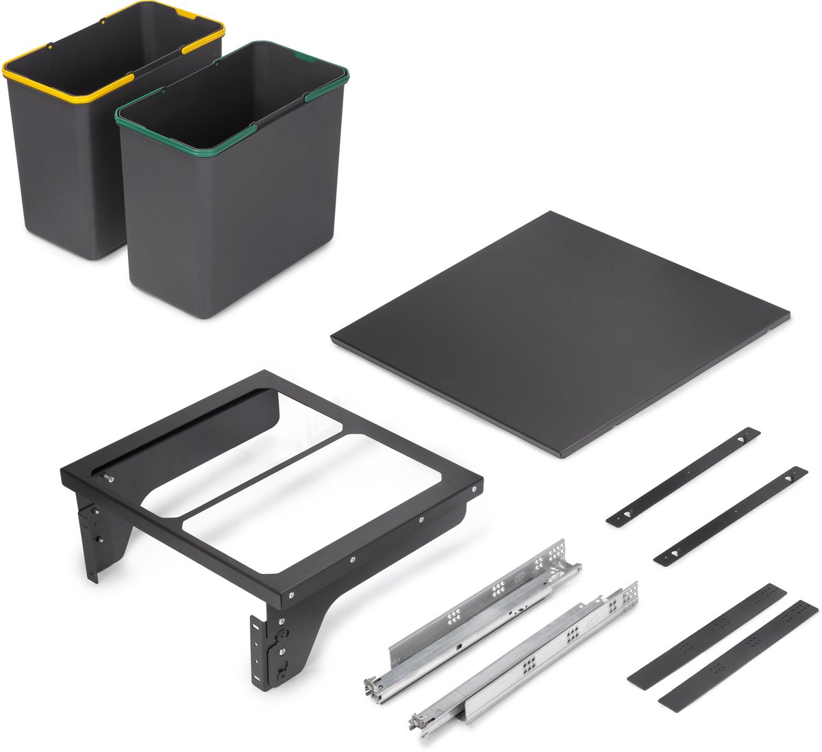 Emuca Recycle prullenbak voor zijmontage aan keukenblok Recycle 2x24liter, Staal, Plastic Antracietg