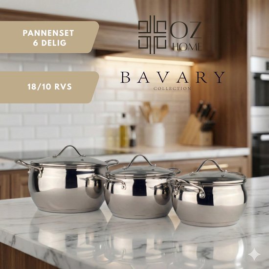 OZ Home Bavary Apple Ensemble de casseroles – 6 pièces – Acier inoxydable 18/10 – Adapté à l'induction – Avec couvercle en verre – Économe en espace