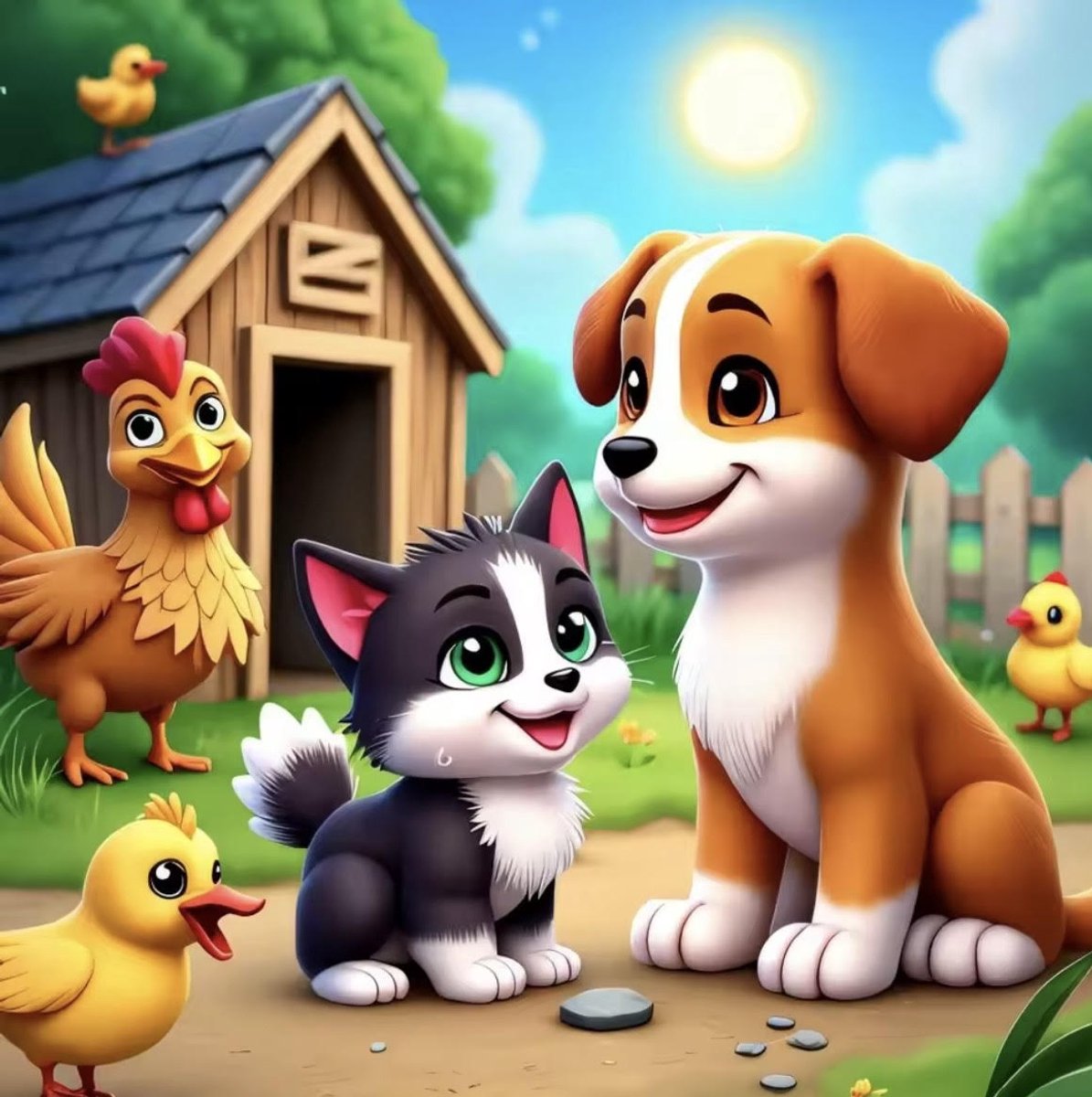 Schilderen op Nummer – Puppy & Kitten op de Boerderij – acrylverf – 14 kleuren - 30×30 cm (Canvas 38×38 cm)- Zonder frame