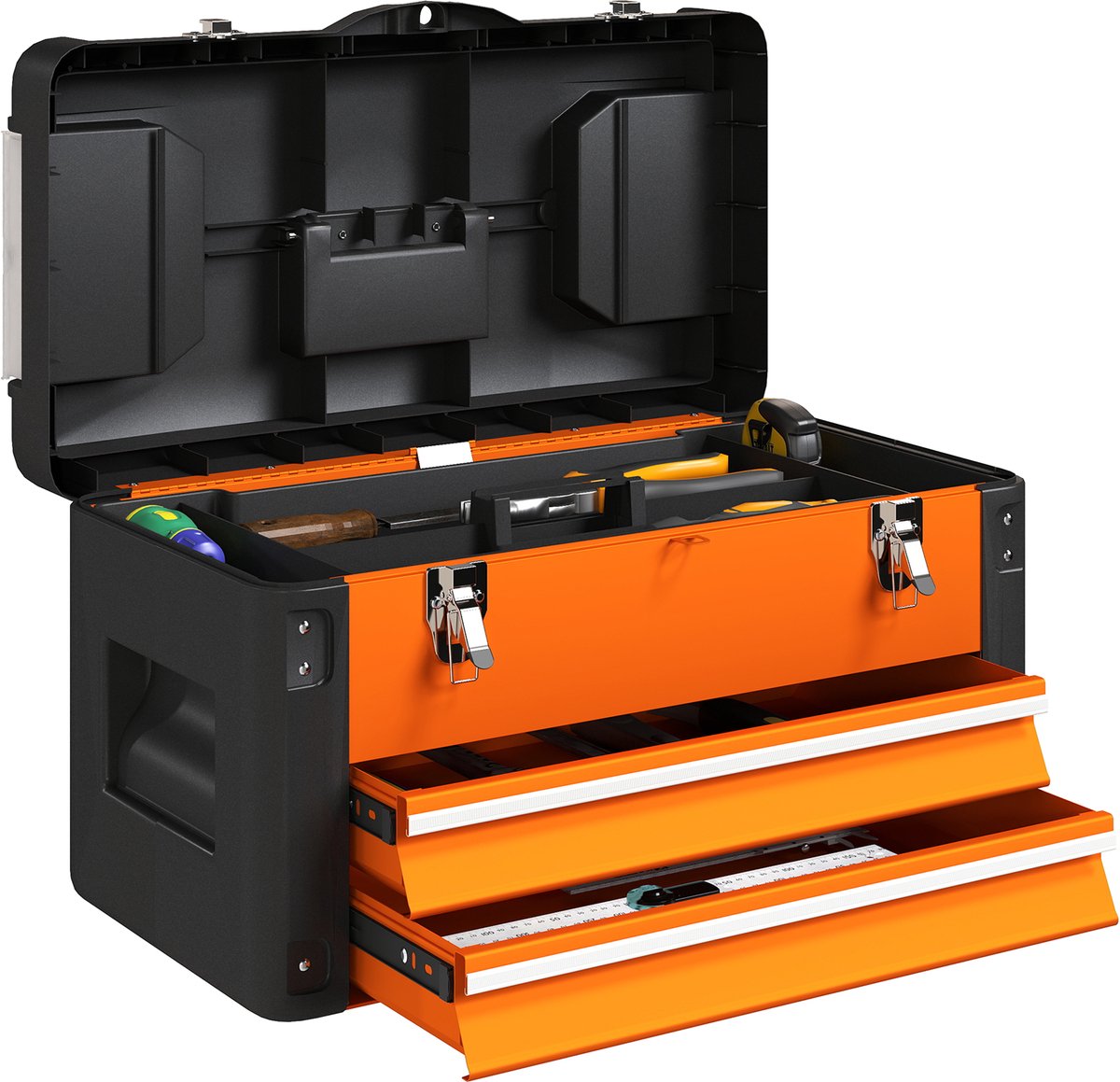 HOMCOM Tool Box Staal, Kunststof 49,7L x 25,3B x 28,9H cm Oranje
