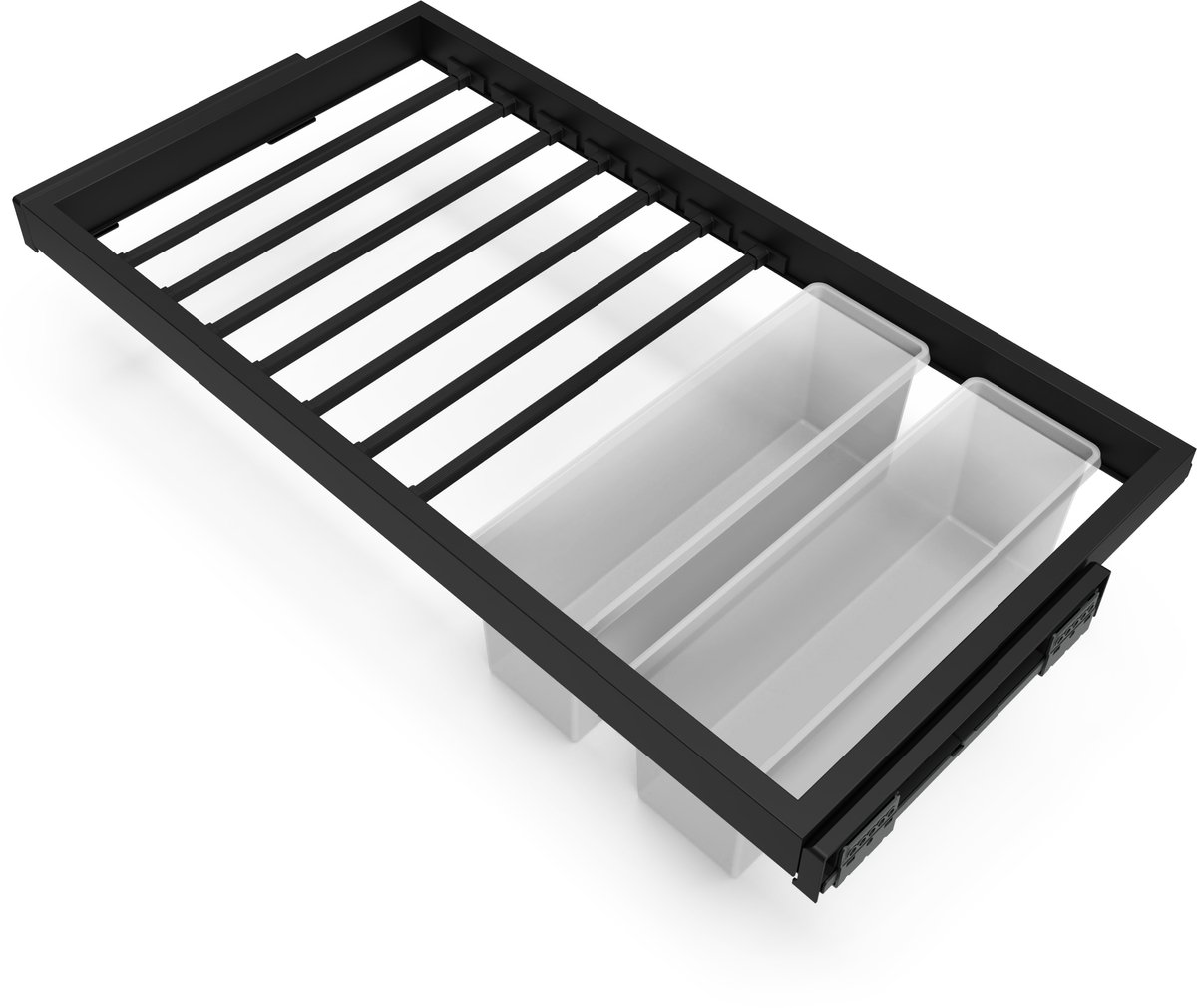 Emuca Kit van 7 broekenrekken, 1 lade en zacht sluitend schuifframe voor garderobekasten, verstelbaar, module 800mm, Zwart structuur