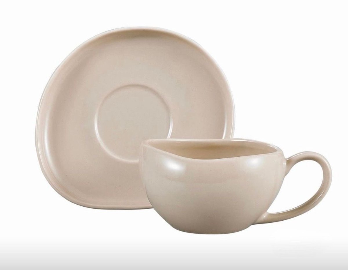 Wave Biscuit - Koffieset - 12-delig - Crème - 220ml - Porselein - Koffiekopjes