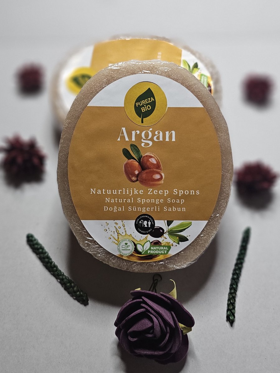 Argan/ Zeep Spons / Sponge Soap / Biologisch en handgemaakt (Voor gezicht en lichaam)