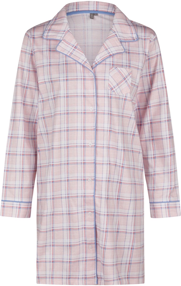 By Louise Dames Nachthemd Met Knoopsluiting Lange Mouw Roze Geruit
